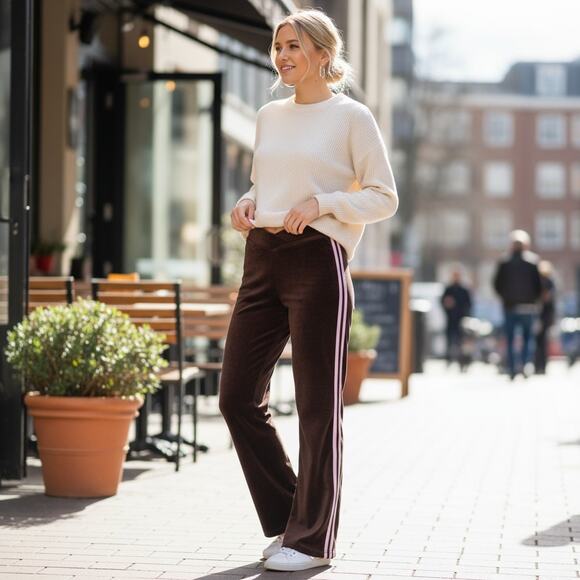 Vintage Y2K 2000s RAVE Brown Pink Velvet Track Sweats Sweat Pants Small - Picture 1 of 8